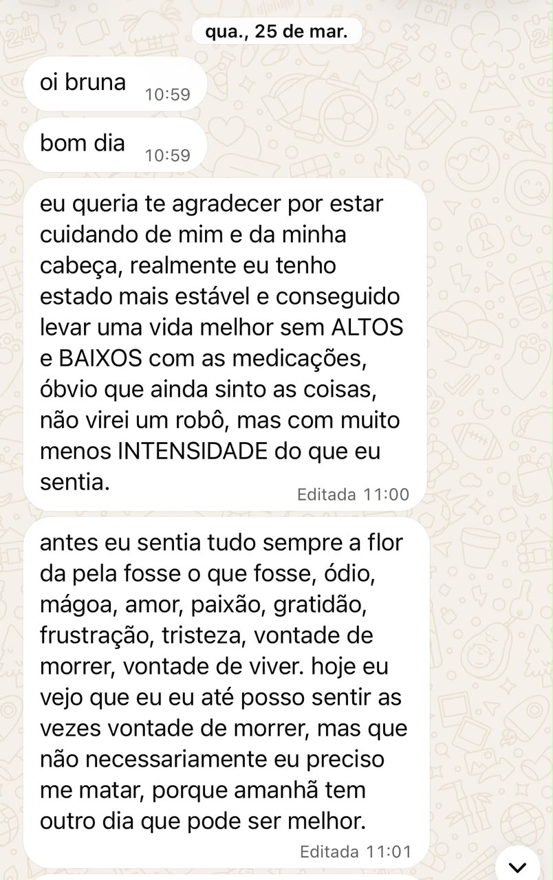 Depoimento de paciente sobre estabilidade e qualidade de vida